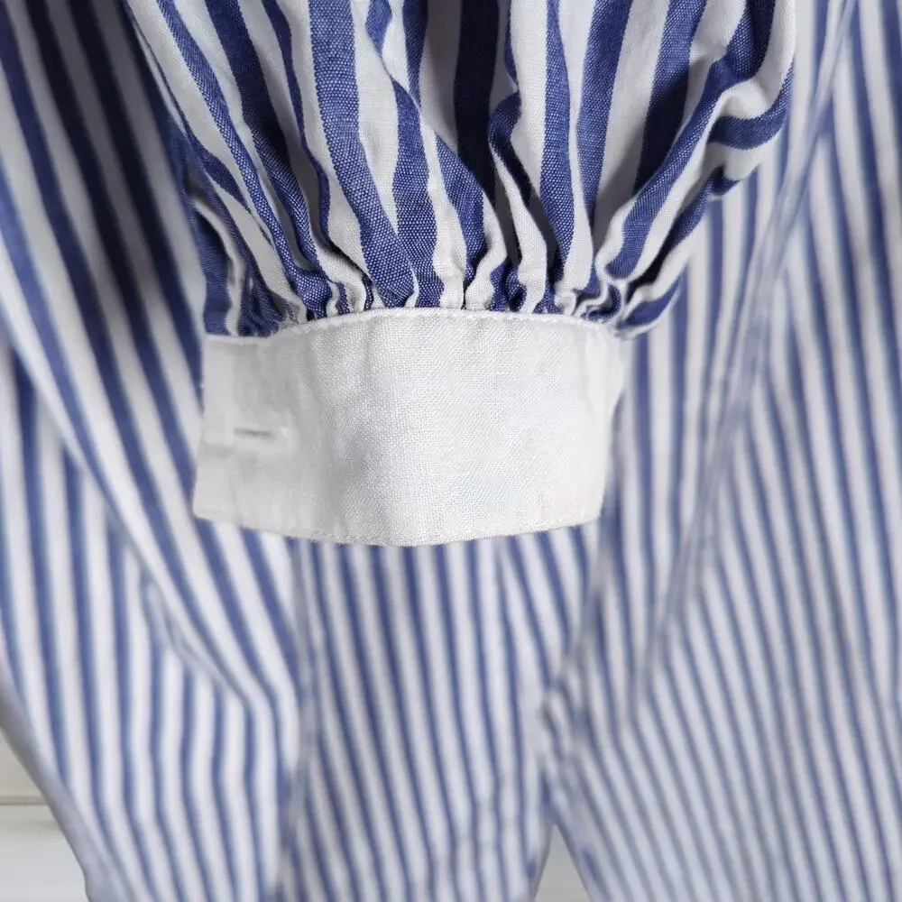 Vintage Victoria's Secret Blue Striped Cotton Sleep Shirt Nightgown Oversized S